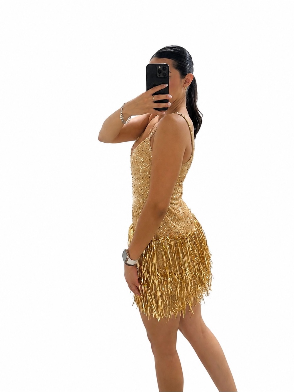Gold Sequin Fringe Mini Dress - Picture 2 of 4